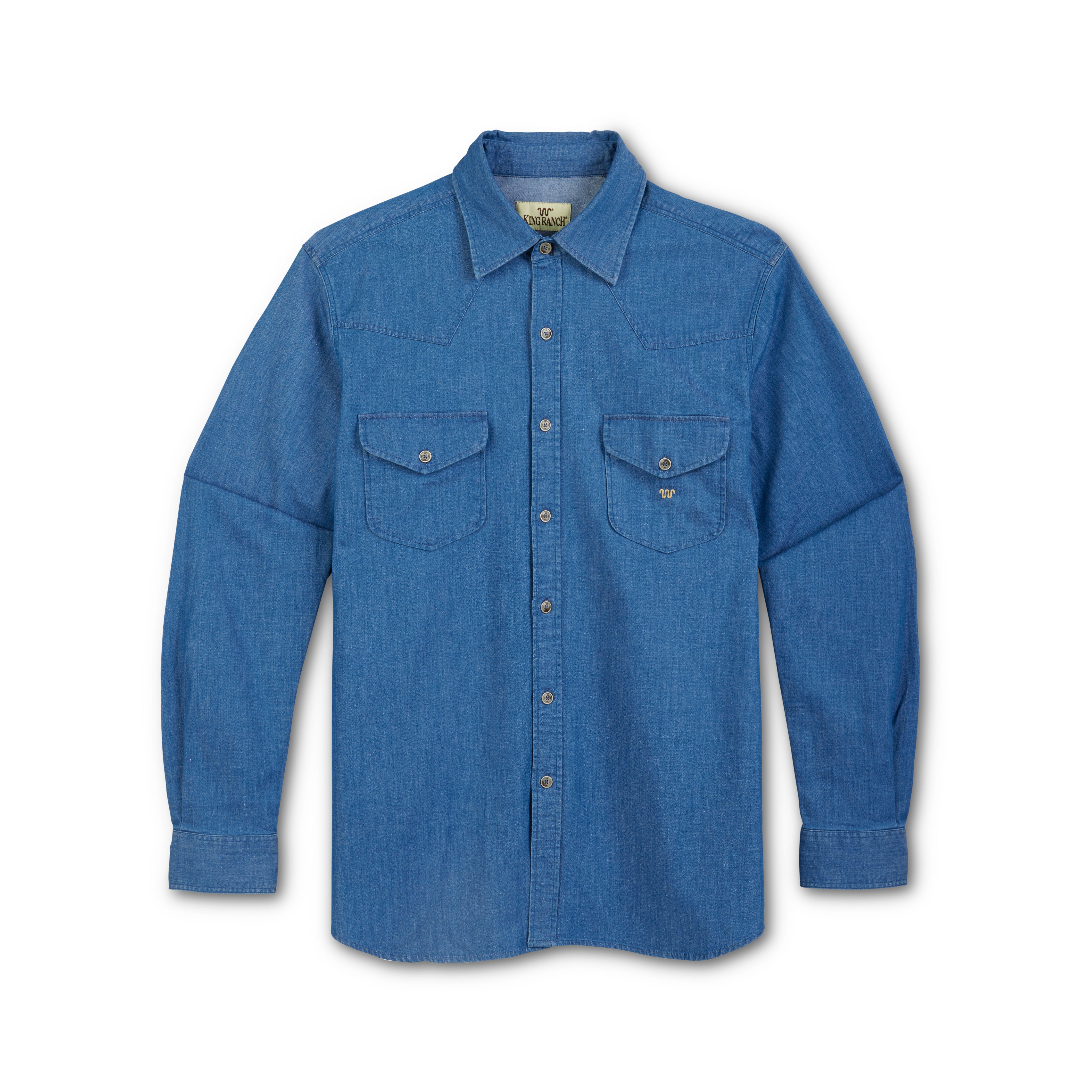 Men's Medium Denim Wash Hidden Button Collar Shirt – King