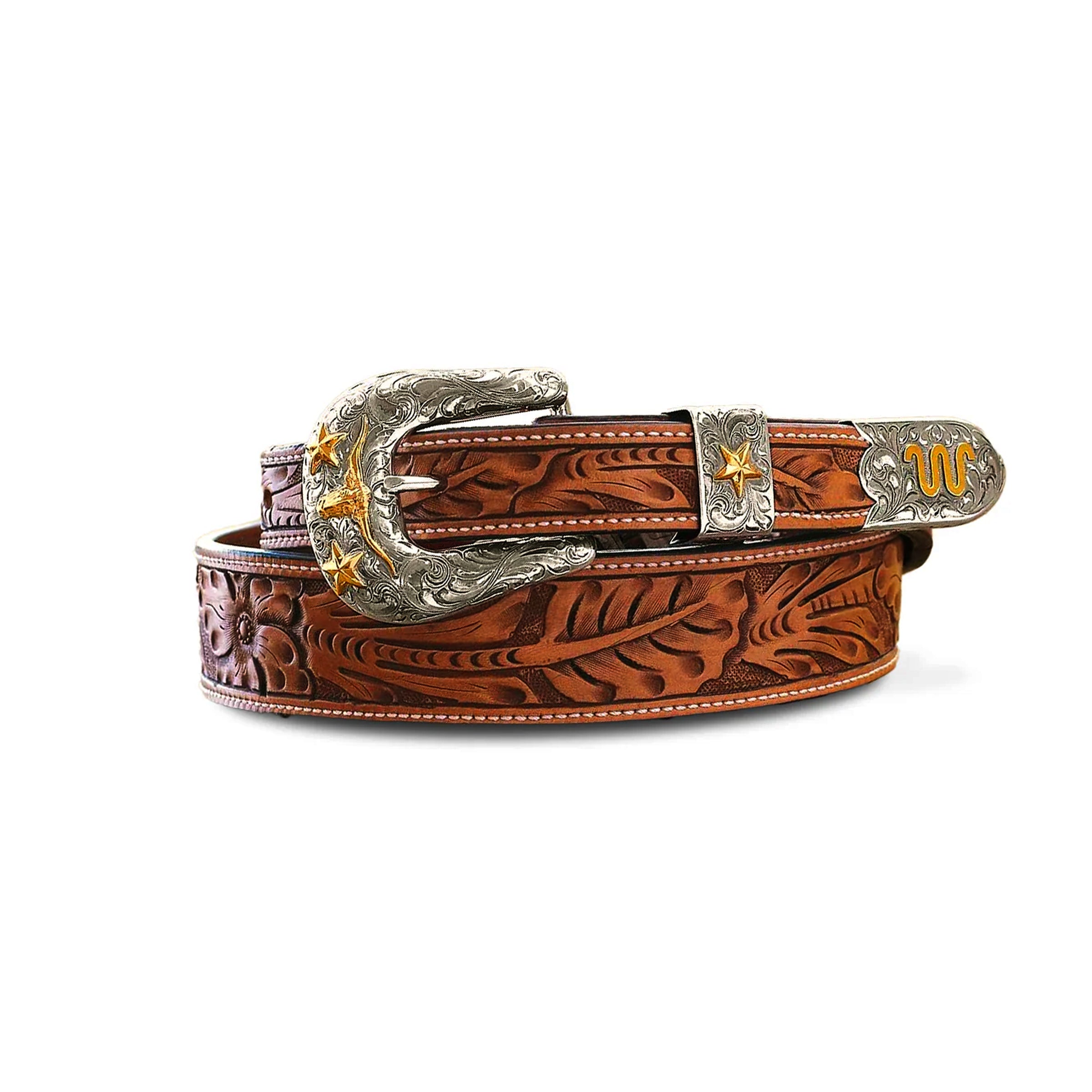 Floral leather belt best sale