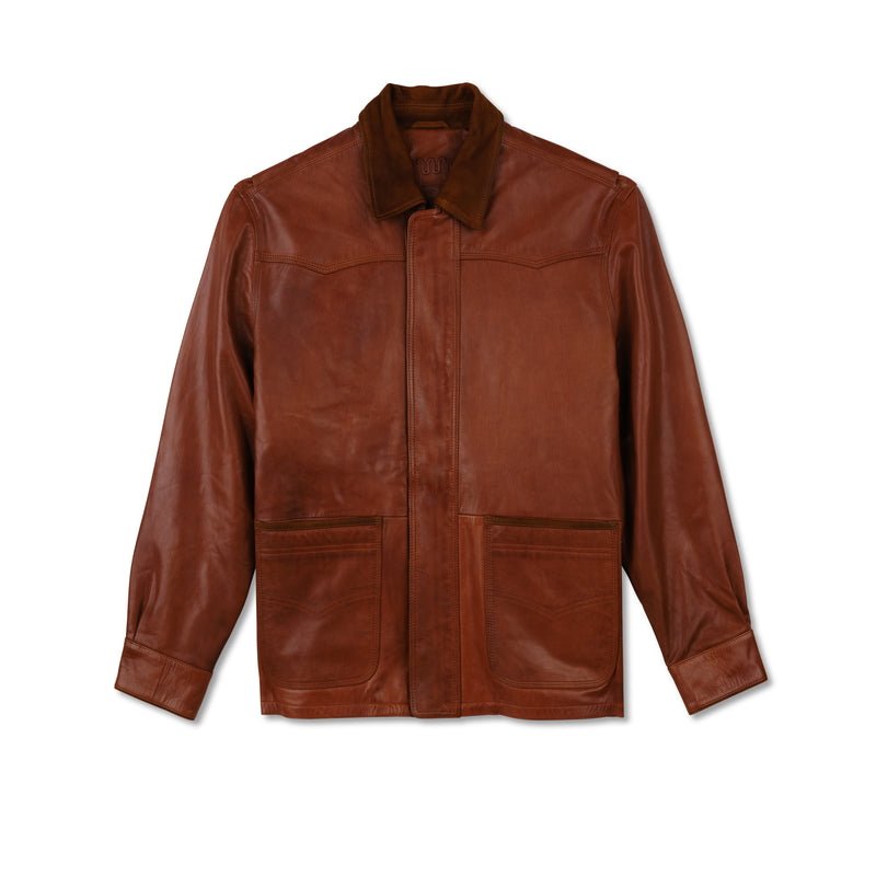 Men’s Leather Ranch Coat | COGNAC / Small