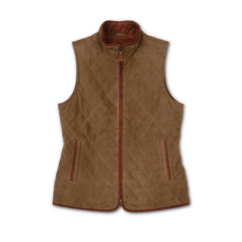 Women's Quilted Goat Suede Ranch Vest | OLIVE / Small