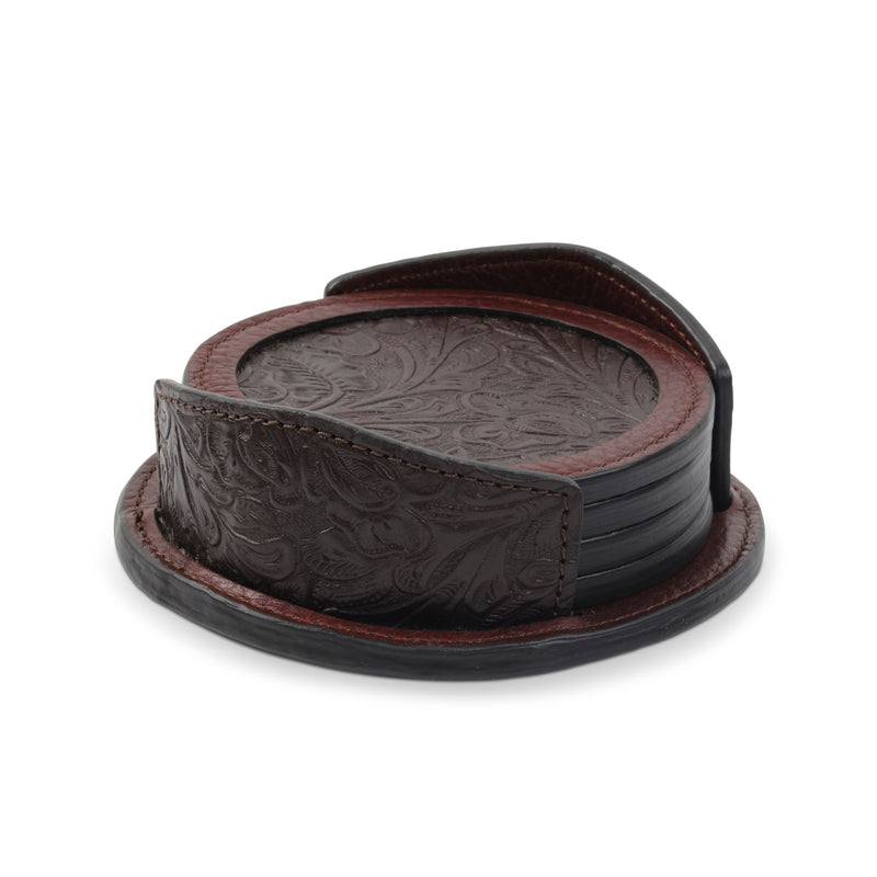 Tooled Leather Coaster Set | CHOCOLATE