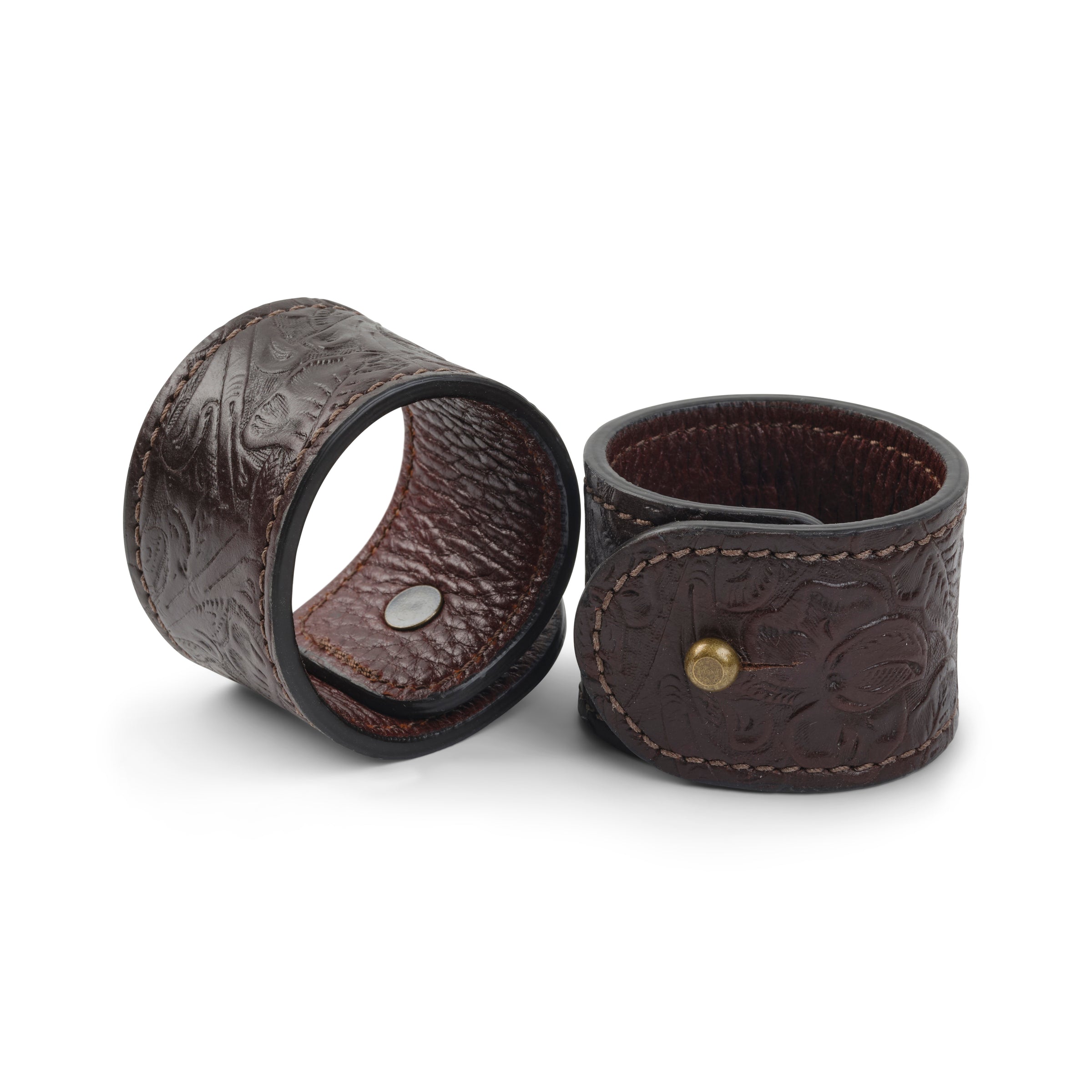 Tooled Leather Napkin Rings, Set of 2