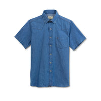 Men's S/S Medium Denim Wash Hidden Collar Shirt