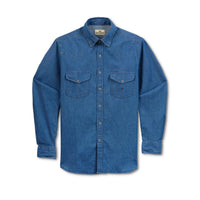 Men's Light Denim Wash Hidden Button Collar Shirt